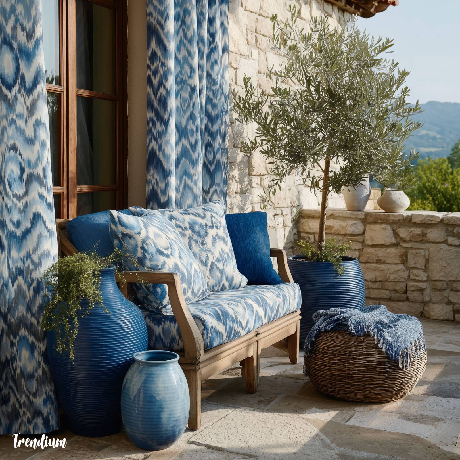 [prompt] outdoor terrace fabric using soft-edge ikat motif --style raw --stylize 200