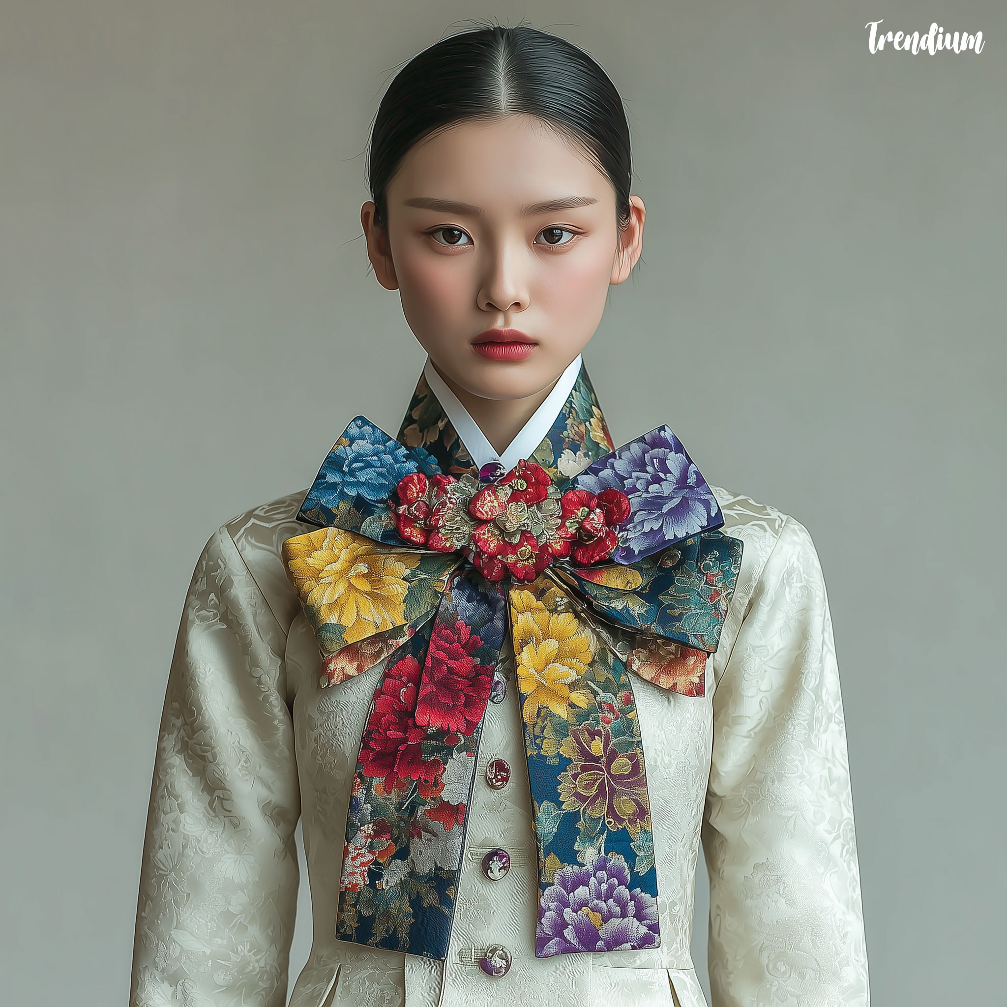 [prompt] norigae-inspired hanbok ribbon with ikat digital dye effect --style raw --stylize 500