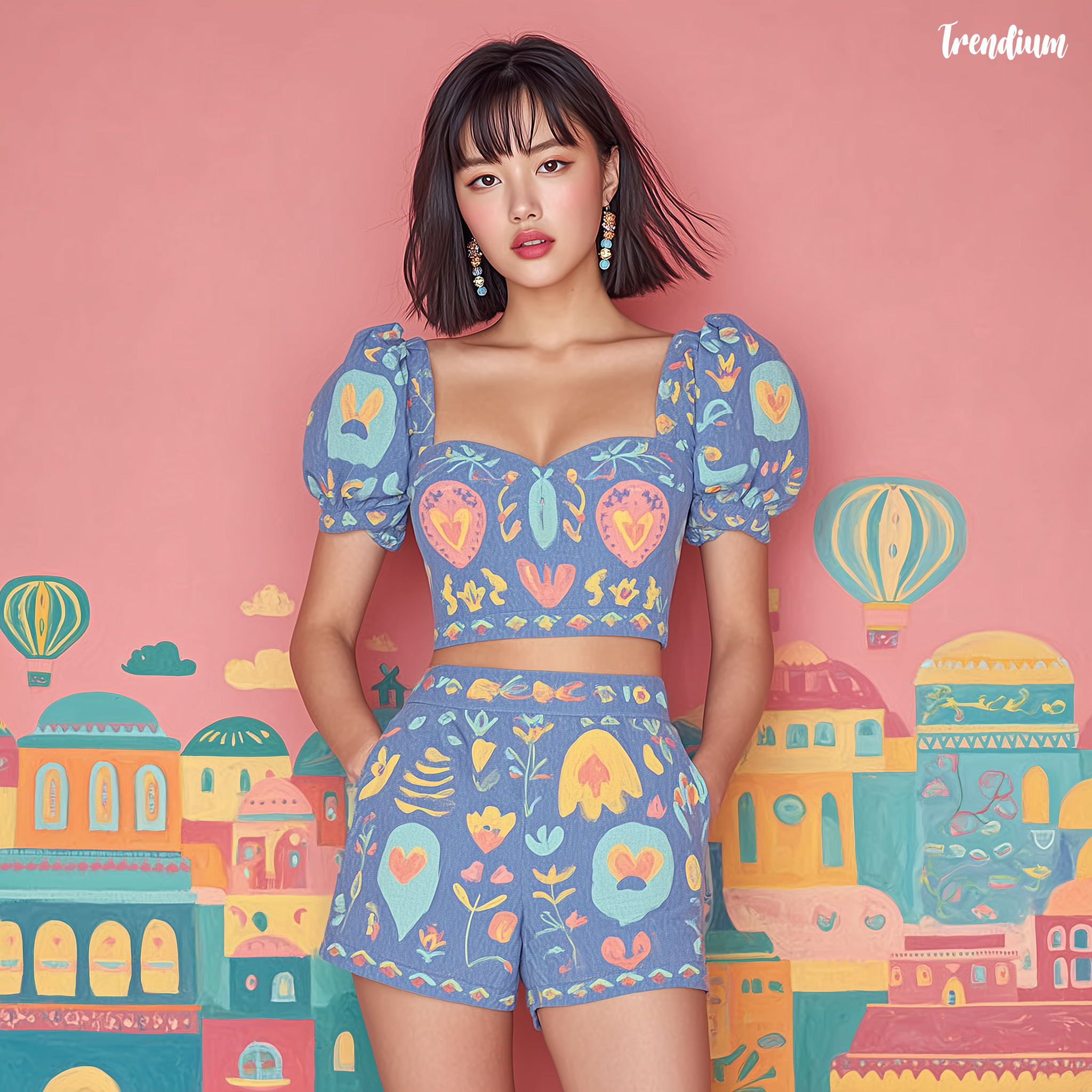 [prompt] idol concept photo featuring a soft pastel ikat-pattern outfit, airy mood, warm haze light, dreamy K-pop album concept style, clean portrait --style raw --stylize 300 --sref 26926460