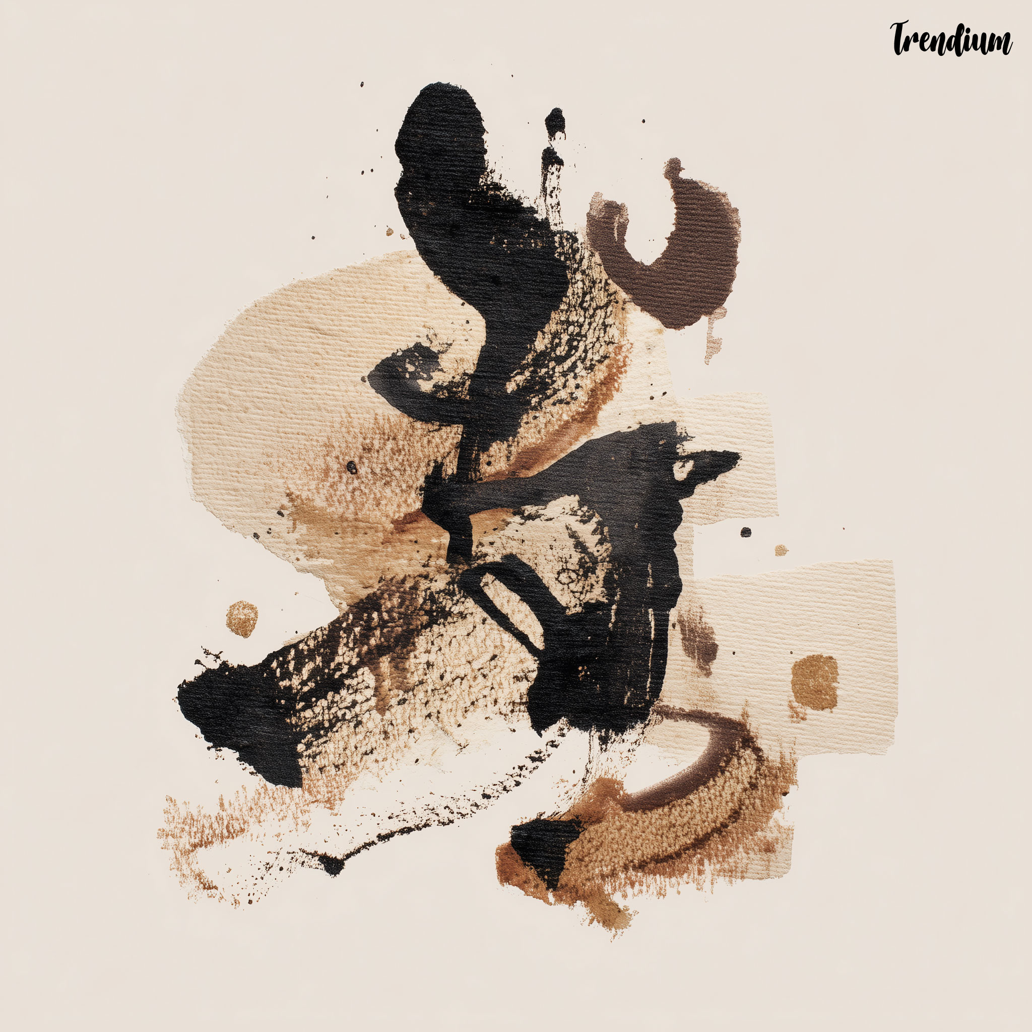 [prompt] gestural ink abstraction, pseudo-calligraphy marks, earthy palette, dynamic brush movement, Korean hanji texture, minimalist composition