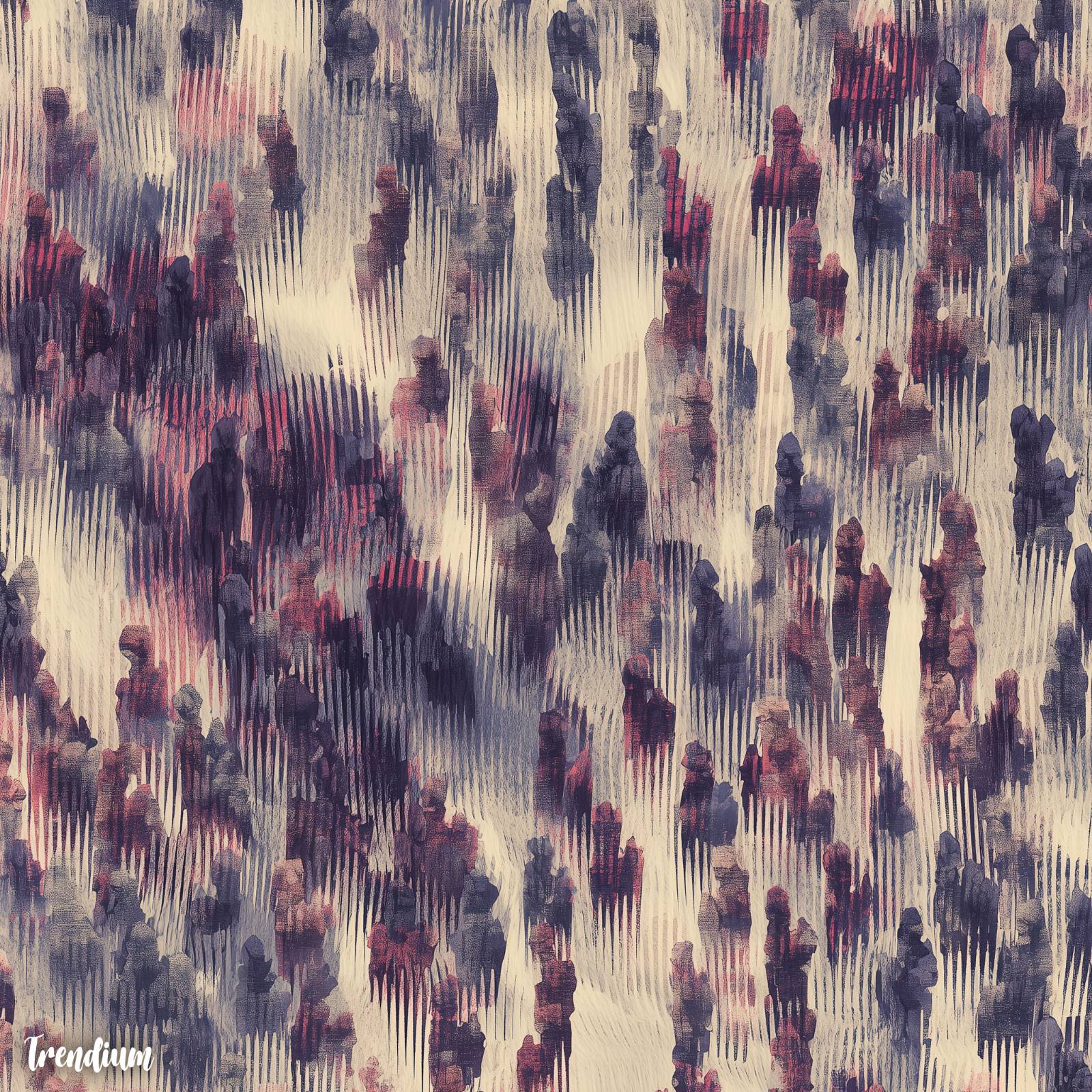 [prompt] repeating pseudo-character textile pattern, rhythmic crowd modules, soft ink bleed effects, Korean hanji-inspired fabric texture