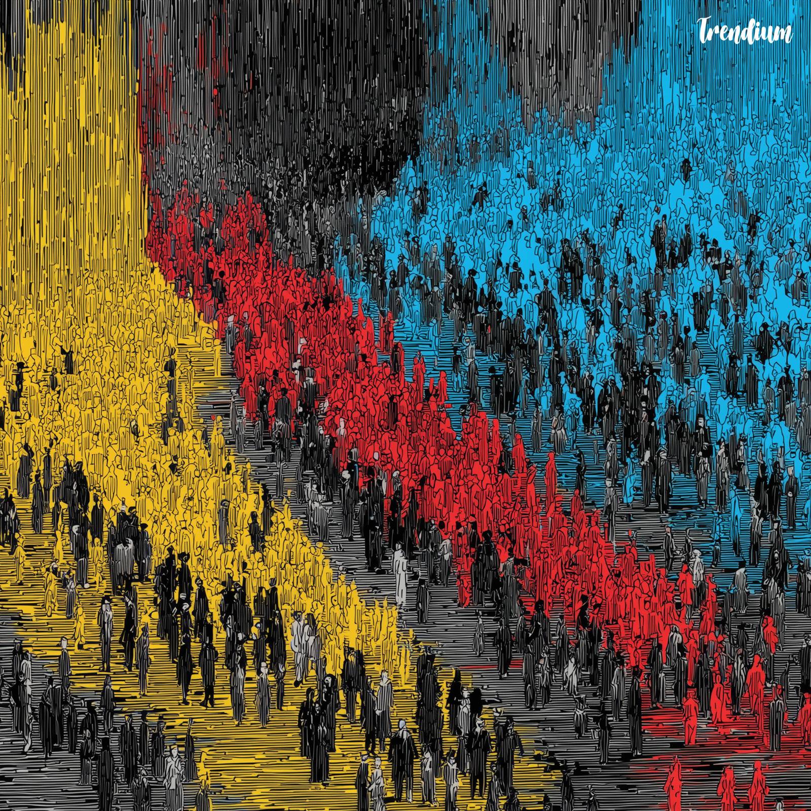 [prompt] moving crowd pattern, line-based figures, East-West abstraction fusion, rhythmic density