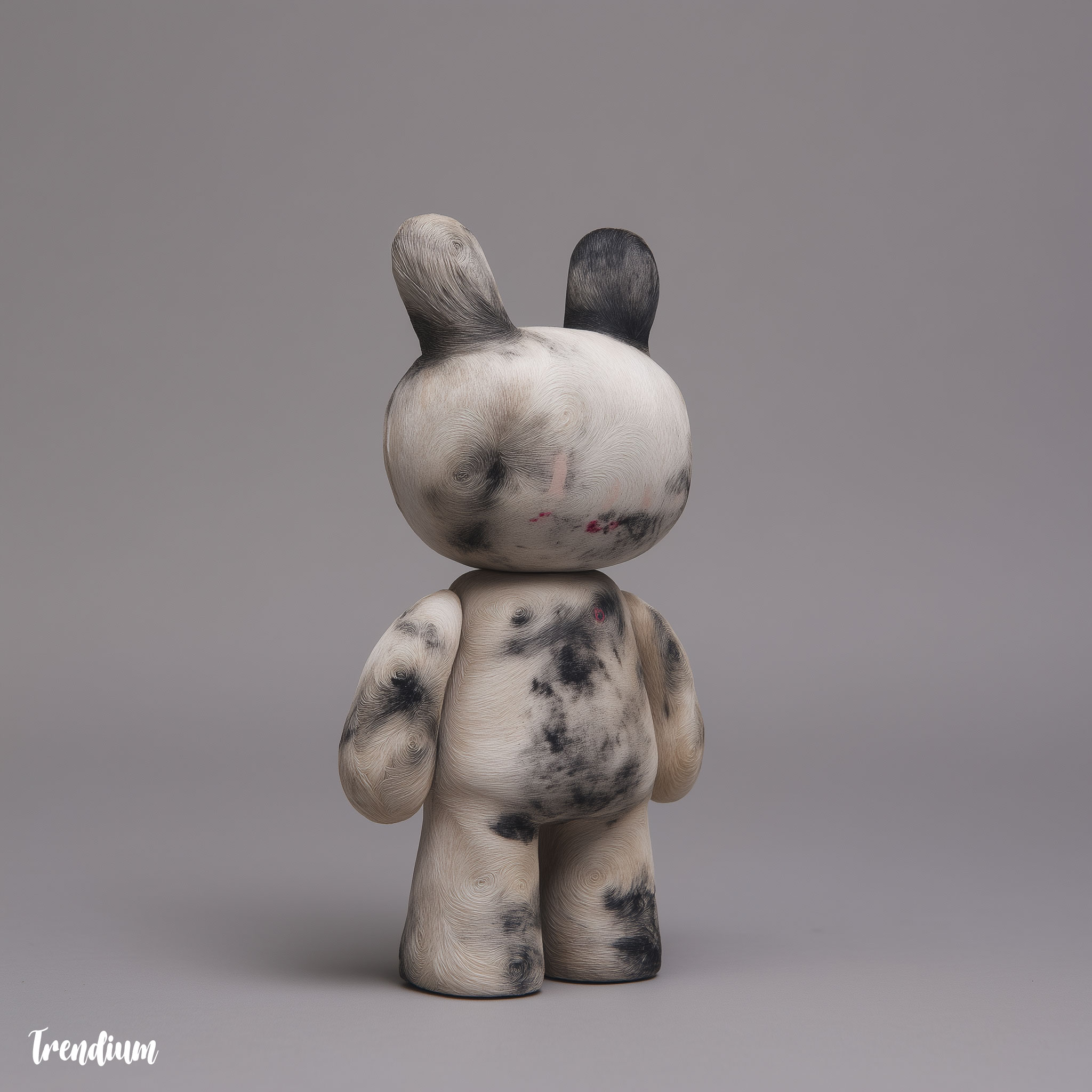 [prompt] art toy coated in hanji fiber texture, soft ink bleed patterns, traditional Korean ink-wash surface, natural matte finish