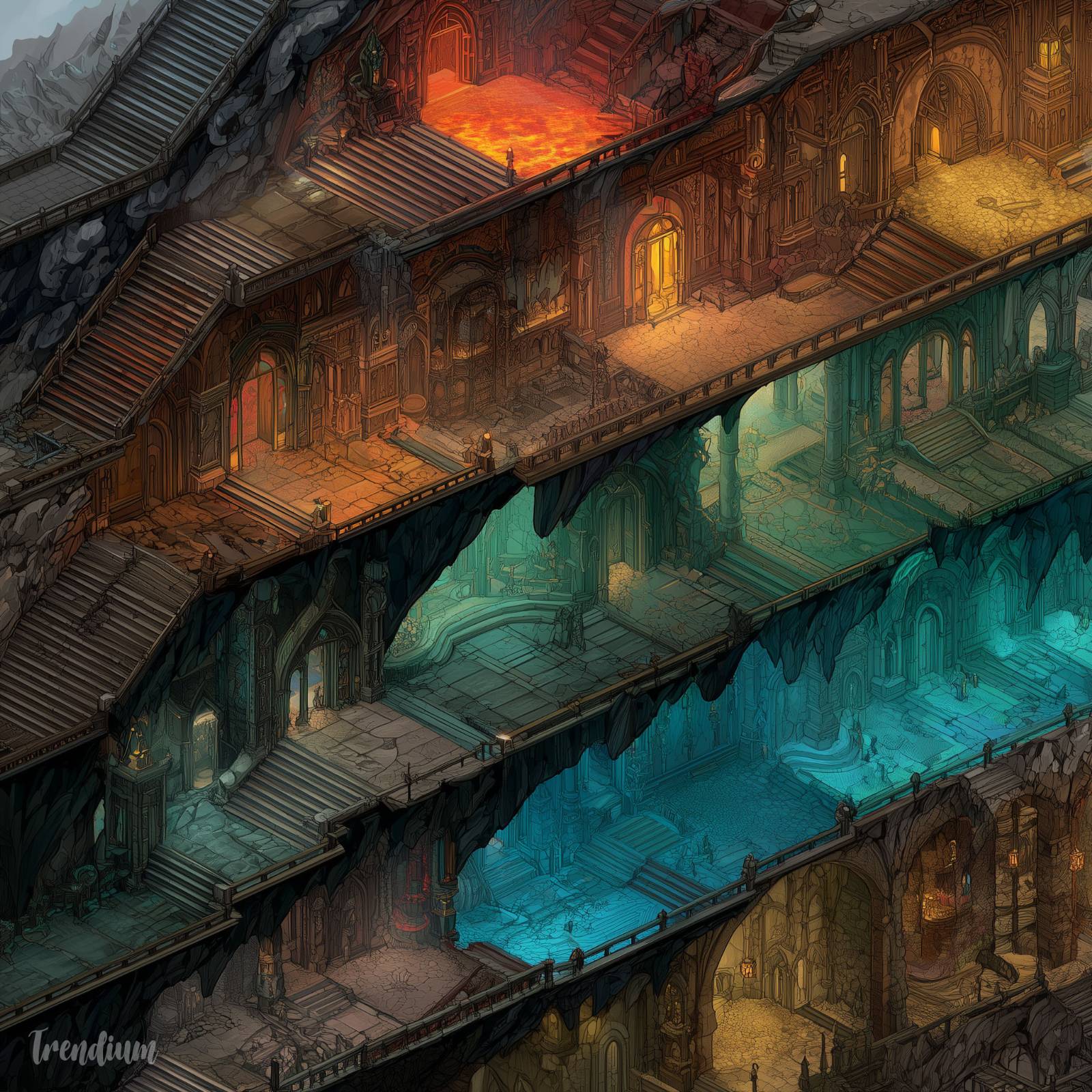 [prompt] Seven terraces of purgatory, each level brighter, medieval fantasy art