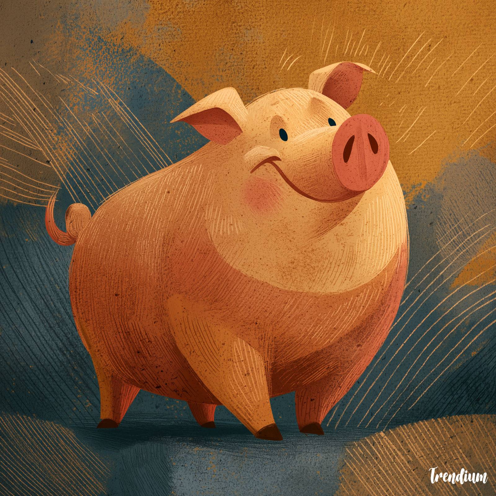 [prompt] A symbolic pig representing the Year of the Pig, warm and generous mood, rounded form, soft textures, comforting color palette, contemporary illustrative style