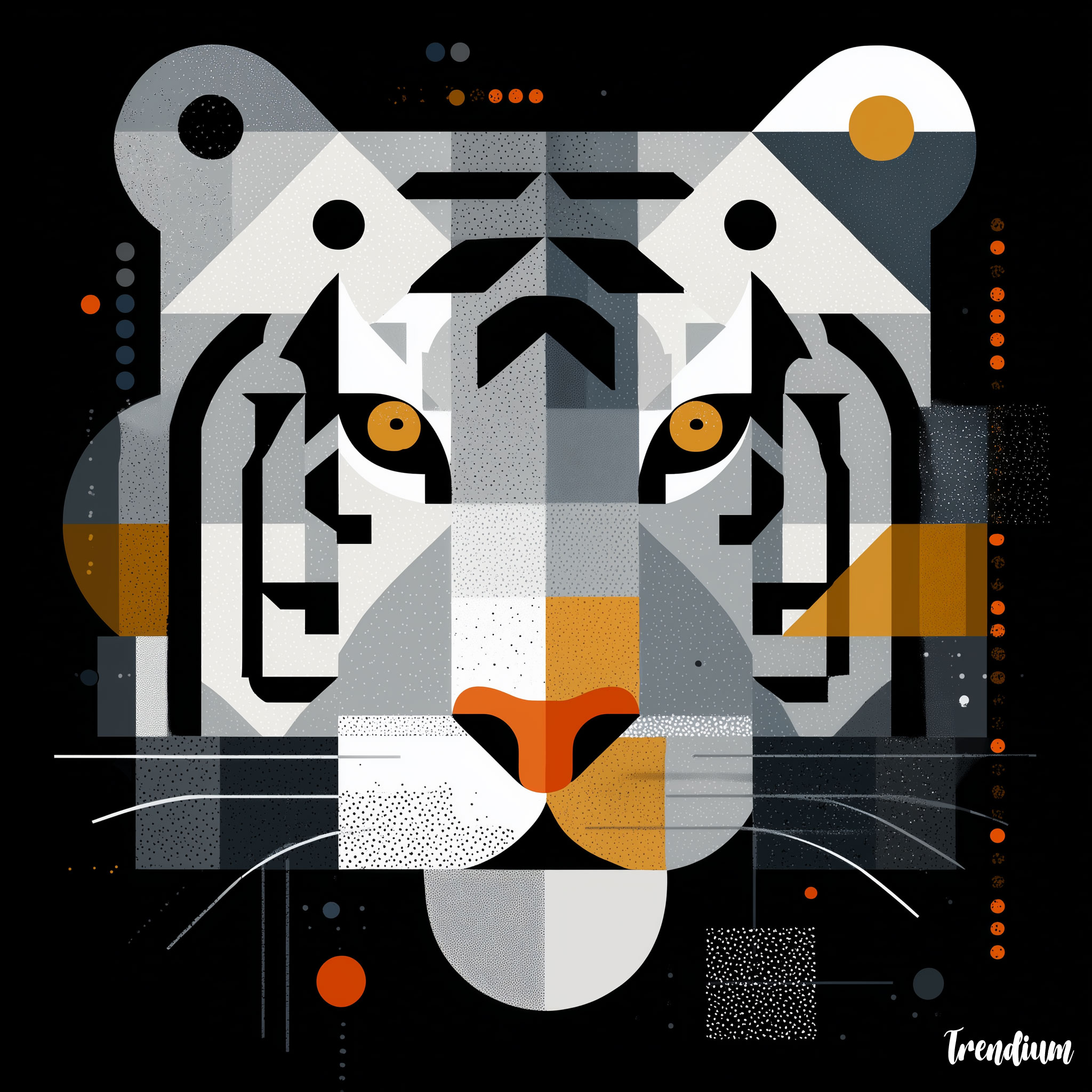 [prompt]&nbsp;A Dieter Rams style visual system representing the Tiger zodiac, simplified abstract symbol built from precise geometry, restrained black, white, and muted accent color, strict alignment and spacing, clarity over expression, no illustration effects, no narrative, pure functional graphic design language inspired by Braun-era modernism --style raw --stylize 300