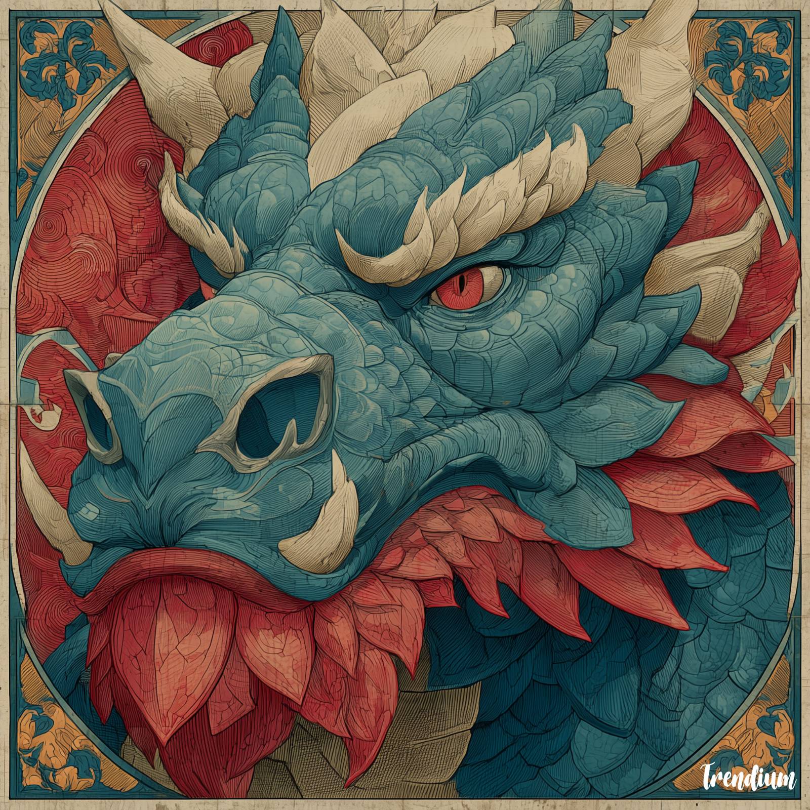 [prompt]&nbsp;A Belle Époque poster lithography depiction of the Dragon zodiac guardian, bold contour lines, flat yet rich color areas, hand-printed ink textures, slightly misregistered layers, decorative but controlled composition, vintage poster scale, classic lithographic printing aesthetics, no digital smoothness --style raw --stylize 300