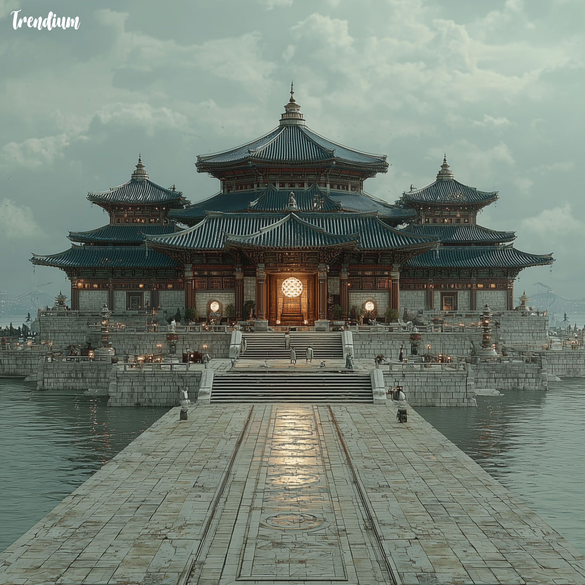 [prompt] A fictional 1925 Fair in an alternate Korean history, grand panoramic view, Korean traditional proportions merged with Art Deco geometry, symmetrical pavilion layout, stepped stone platforms, restrained metallic accents, calm optimism, early modern Korea, cinematic wide angle, architectural photography style --exp 1 --style raw --stylize 700