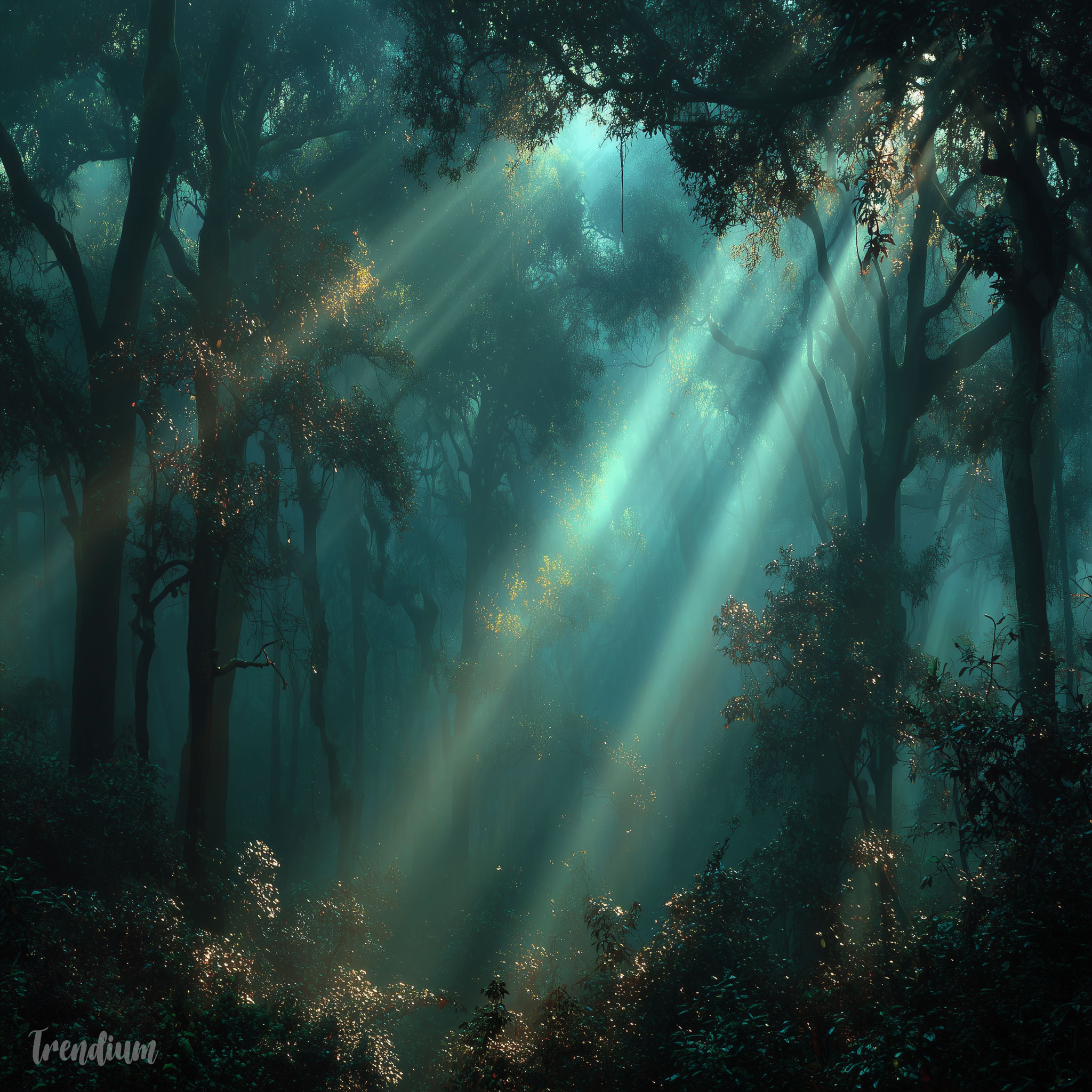 [prompt] ethereal forest, morning fog, light rays, glowing particles, soft focus, tranquil mood --raw --stylize 350