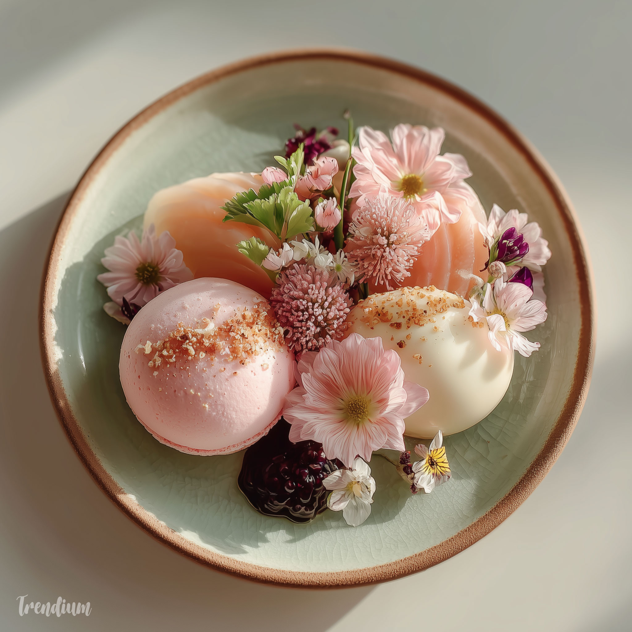 [prompt] ethereal food photography, soft natural light, pastel tones, minimal plating, airy composition, delicate texture, clean background --chaos 2 --raw --stylize 420