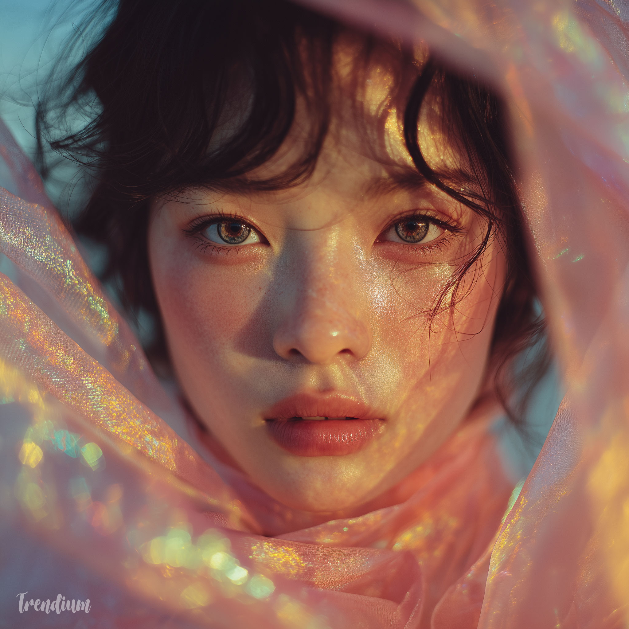 [prompt] ethereal portrait, soft glowing skin, translucent texture, dreamy eyes, floating fabric, pale pastel lighting, Korean model --chaos 1 --raw --stylize 300