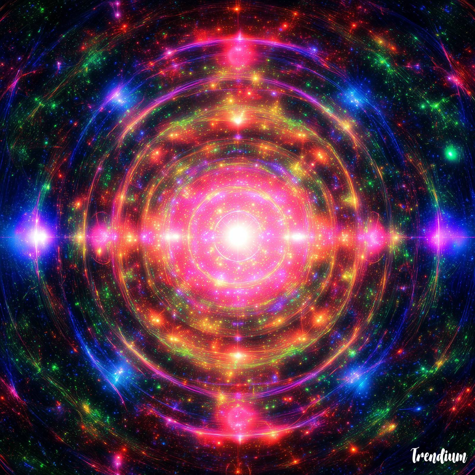 [prompt] cosmic energy field, orphism style concentric light waves, vibrant spectral colors, glowing radial patterns, abstract space phenomenon --raw --stylize 0