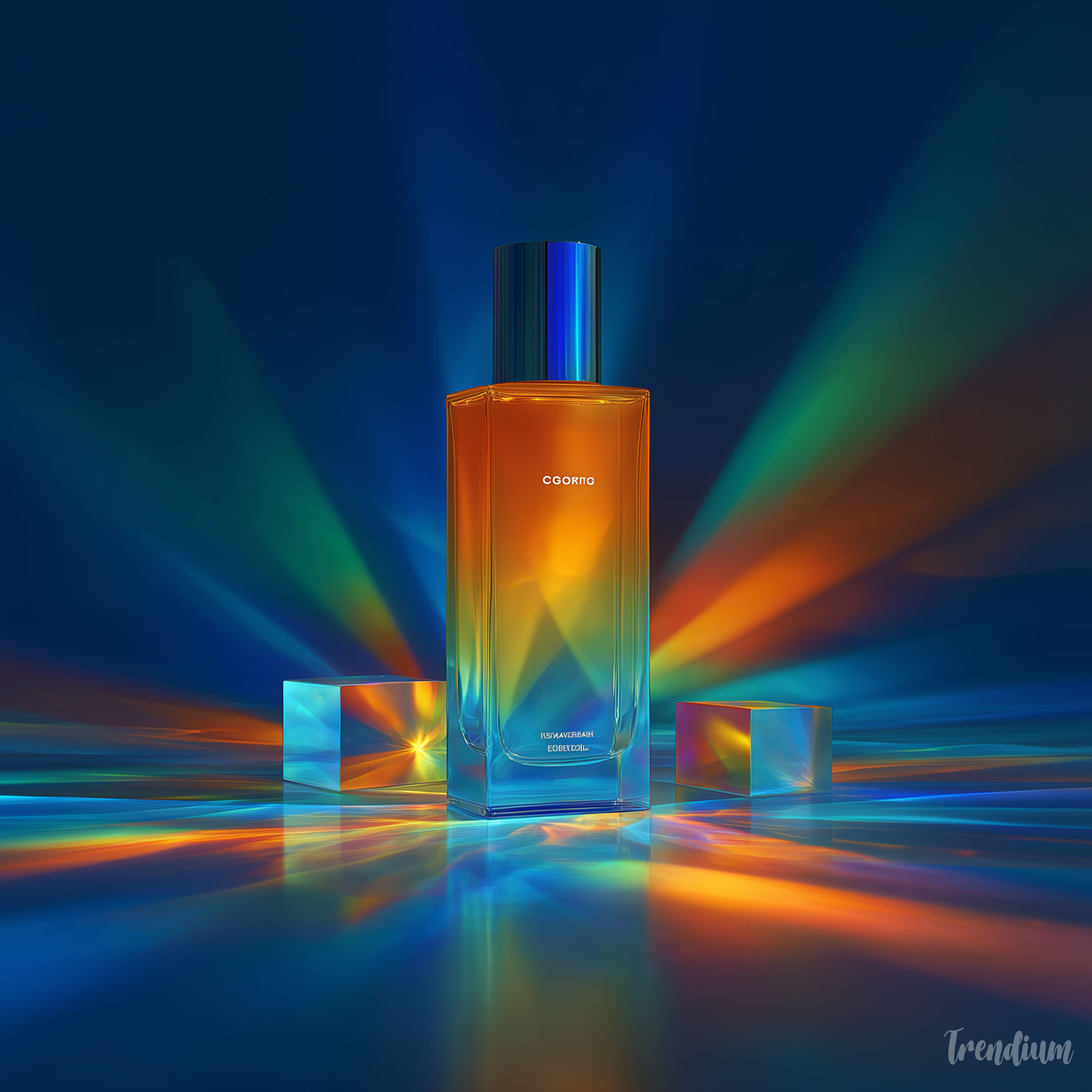 [prompt] cosmetic product display, orphism inspired design, glowing radial gradients, vibrant colors, prismatic light, high contrast background, futuristic beauty branding --raw --stylize 250