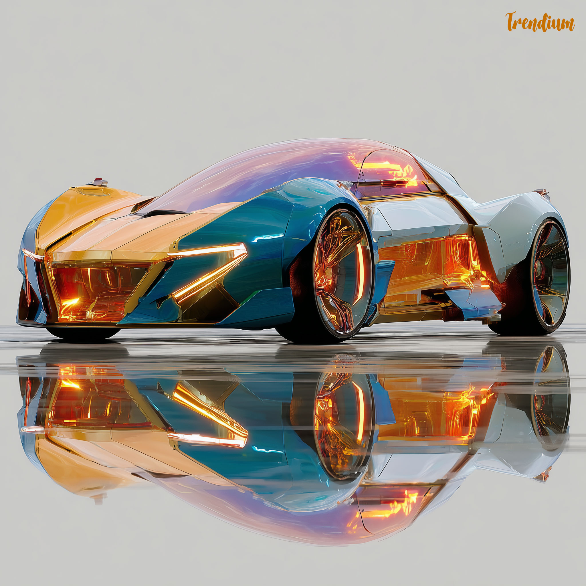 [prompt] futuristic car design, orphism inspired body surface, concentric color gradients, vibrant reflections, dynamic motion illusion, high-tech aesthetic --chaos 3 --raw --stylize 430