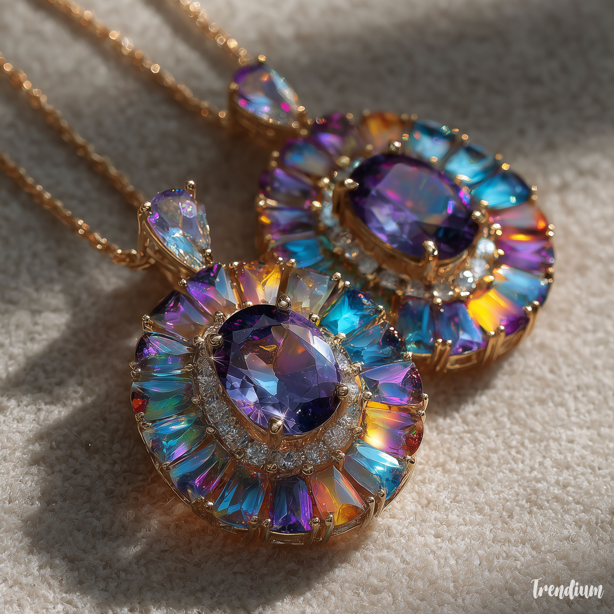 [prompt] korean luxury jewelry design, concentric gemstone arrangement, vibrant reflections, luminous color glow, orphism inspired elegance --raw --stylize 300