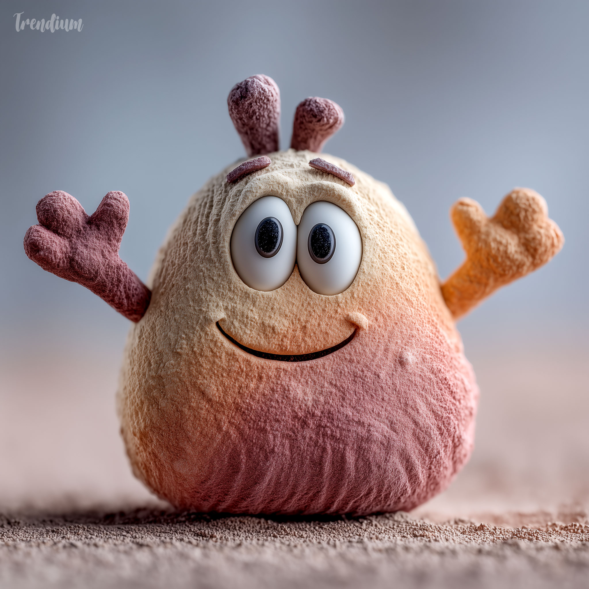 [prompt] a playful clay character with visible fingerprints, hand-sculpted uneven surface, matte pastel colors, soft tactile lighting, stop-motion aesthetic, expressive face, shallow depth of field --exp 1 --raw --stylize 300