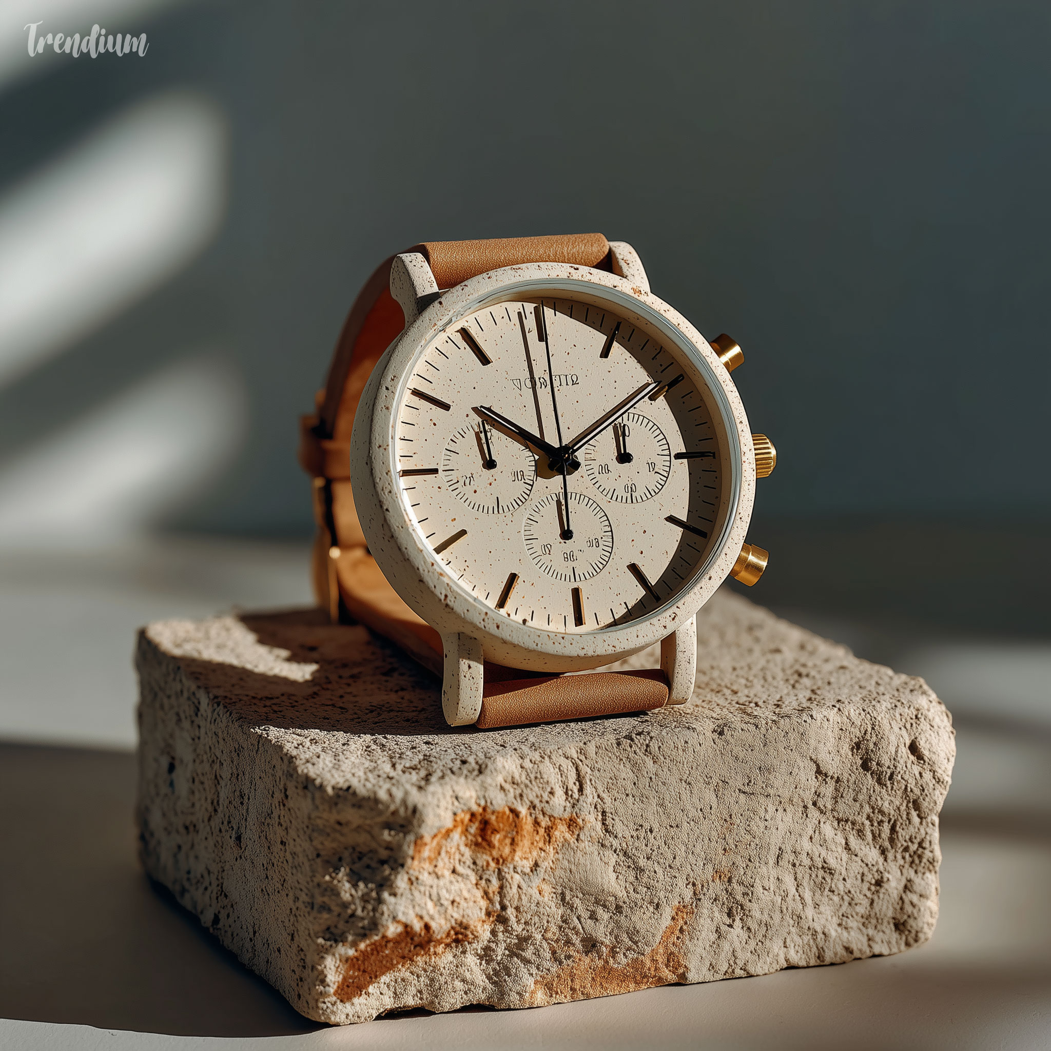 [prompt] A luxury watch reimagined as a hand-sculpted clay object, placed on a raw clay pedestal. Minimalist design, matte beige and sand colors, raw clay texture with subtle imperfections, elegant tactile lighting creating soft shadows, sophisticated artistic composition. --chaos 2 --raw --stylize 400