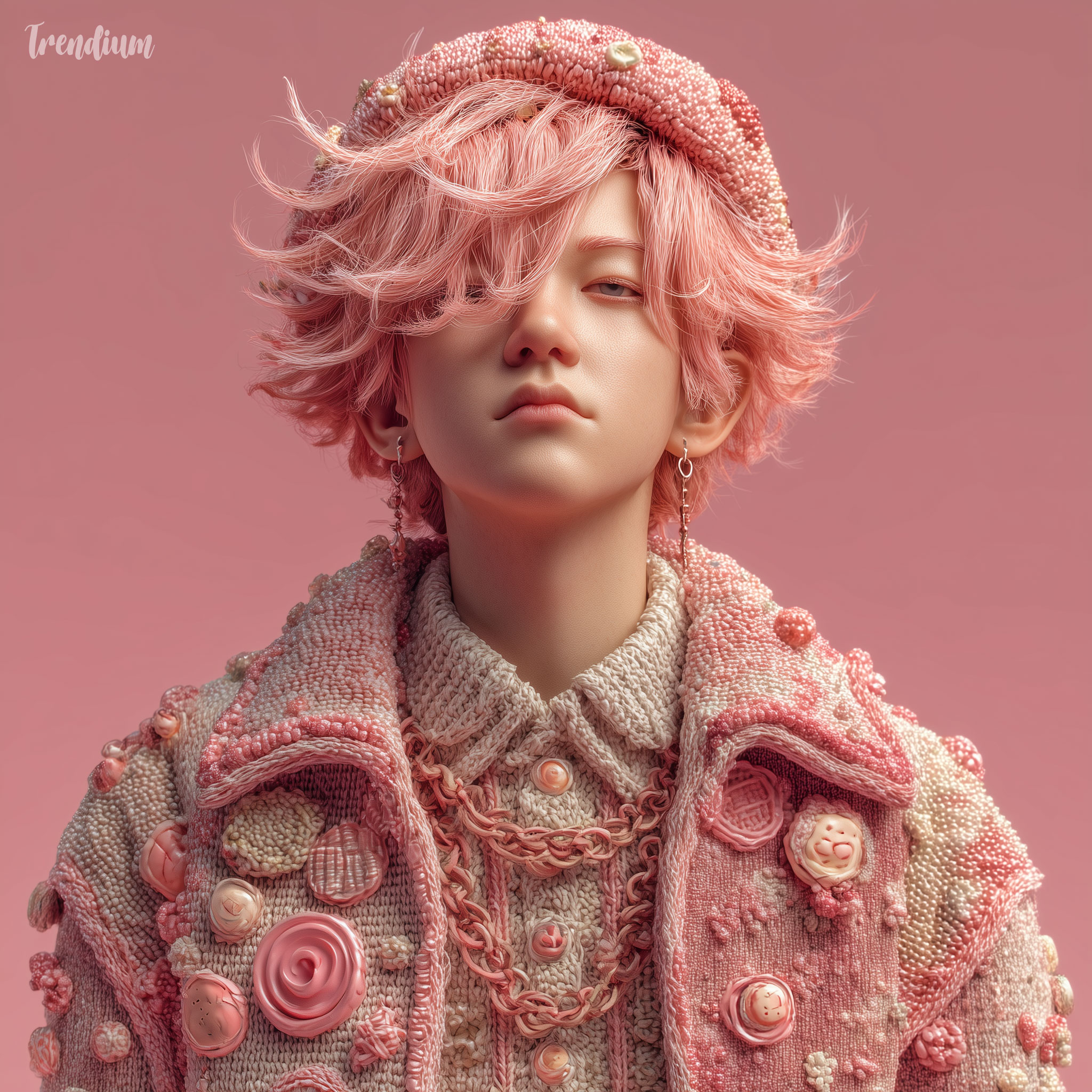 [prompt] kpop idol reimagined as clay figure, stylized hair and outfit, pastel clay texture, stop motion look, soft cinematic lighting --raw --stylize 300