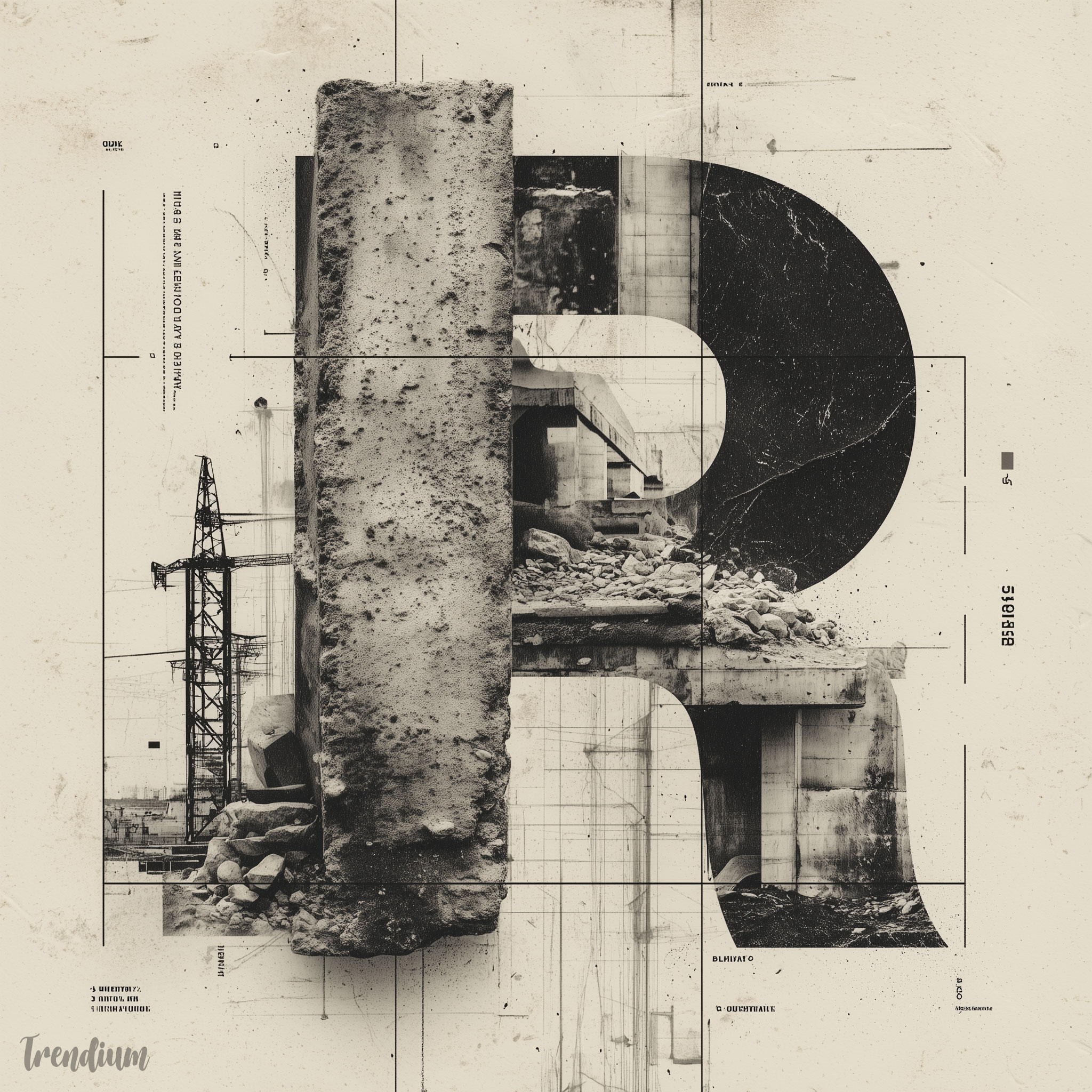 [prompt] neo-brutalist graphic design poster, bold black grotesque typography on off-white, intentionally broken grid layout, raw concrete texture overlay, anti-design aesthetic, exposed structural lines as graphic elements, Swiss brutalism meets digital rawness, flat design --raw --stylize 200