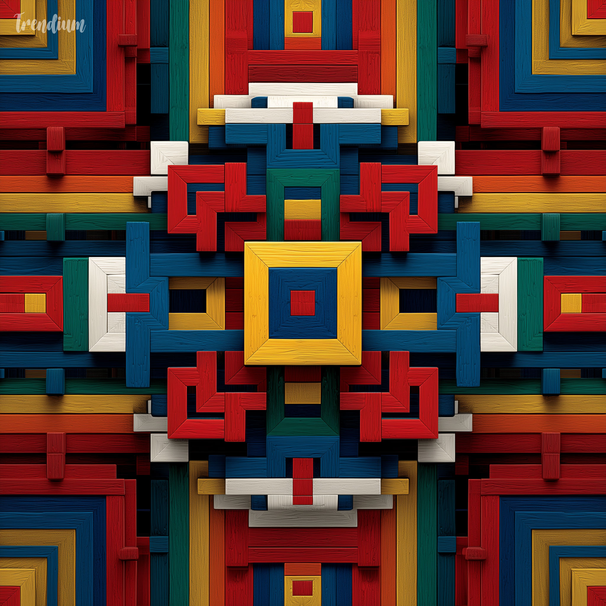 [prompt] Minimalist Dancheong pattern, De Stijl interpretation, red blue yellow geometric blocks, white negative space, bold structural lines, Korean royal palace aesthetics simplified --chaos 1 --exp 2 --raw --stylize 500