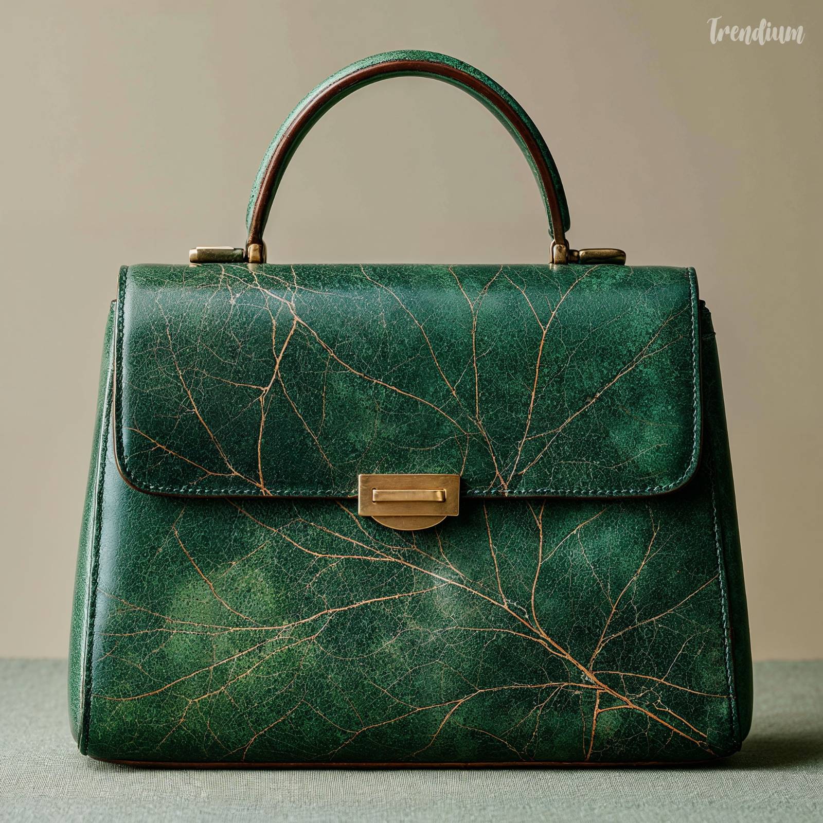 [prompt] botanical inspired handbag, fine branch-like line detail subtly integrated into surface, structured silhouette, deep forest green leather, refined craftsmanship, luxury minimal design, clean background, soft lighting --raw --stylize 990 --exp 1 --v 8.1