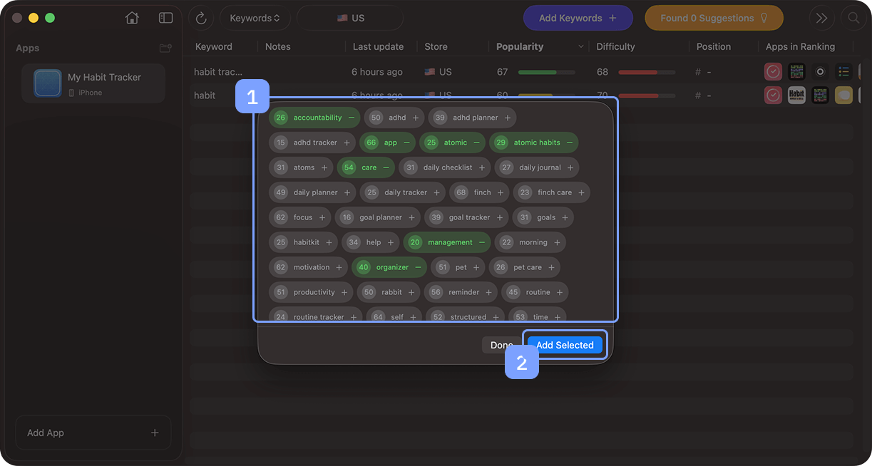 원하는 키워드 골라서 Add Selected 선택