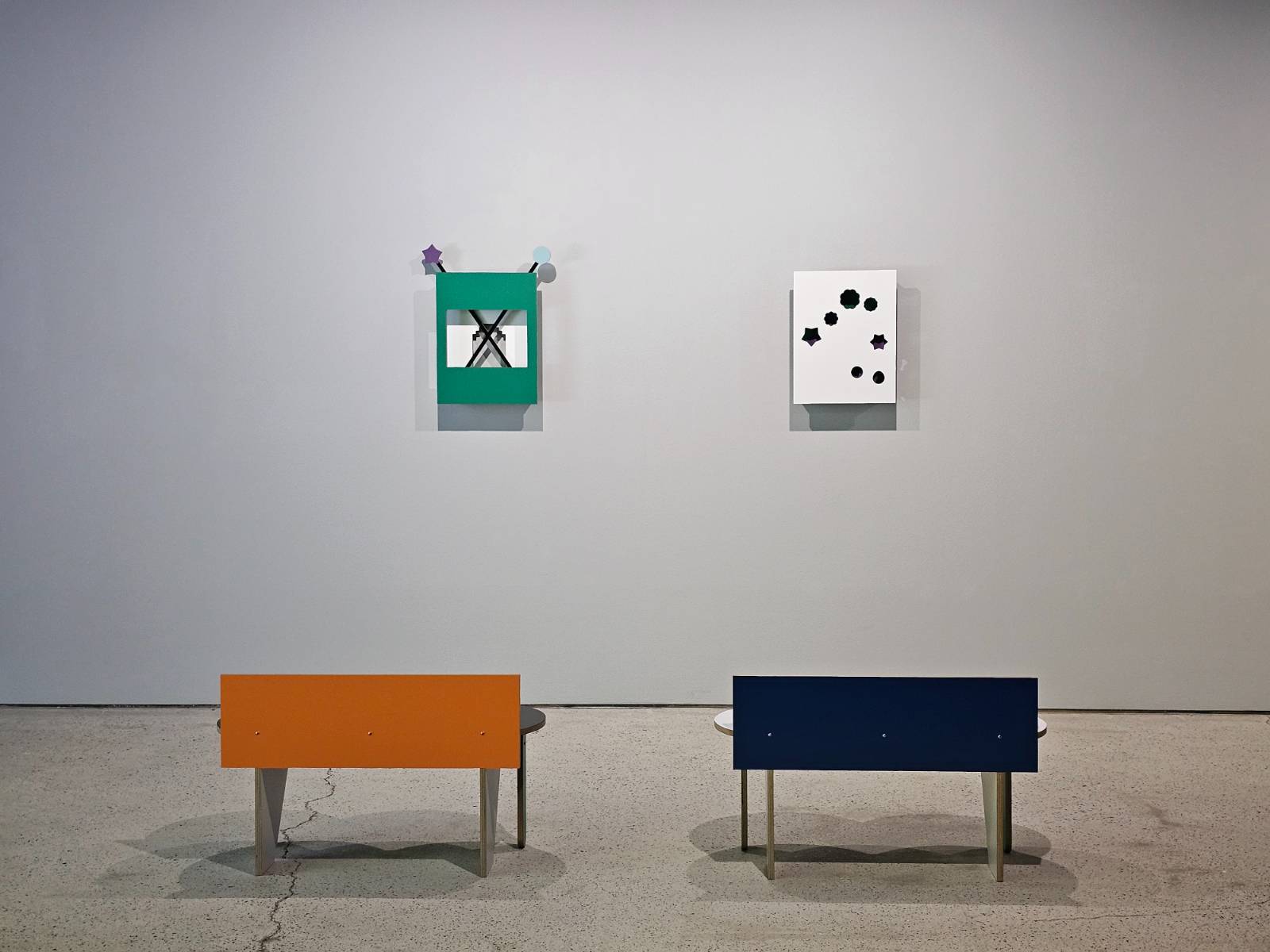 <Frame Type Relief 액자형 부조> 2024,

&nbsp;hpl + birch plywood, frame: 52x40x9cm, object inside: dimensions variable, <Love Bench 러브 벤치> 2023, hpl + birch plywood, 90x41.5x54cm (2 pieces)
