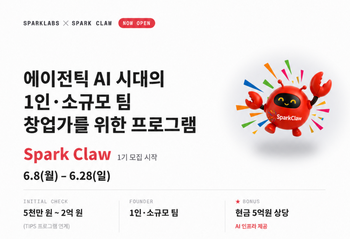 스파크랩, 1인 창업가를 위한 ‘스파크클로(SparkClaw)’ 1기 모집
