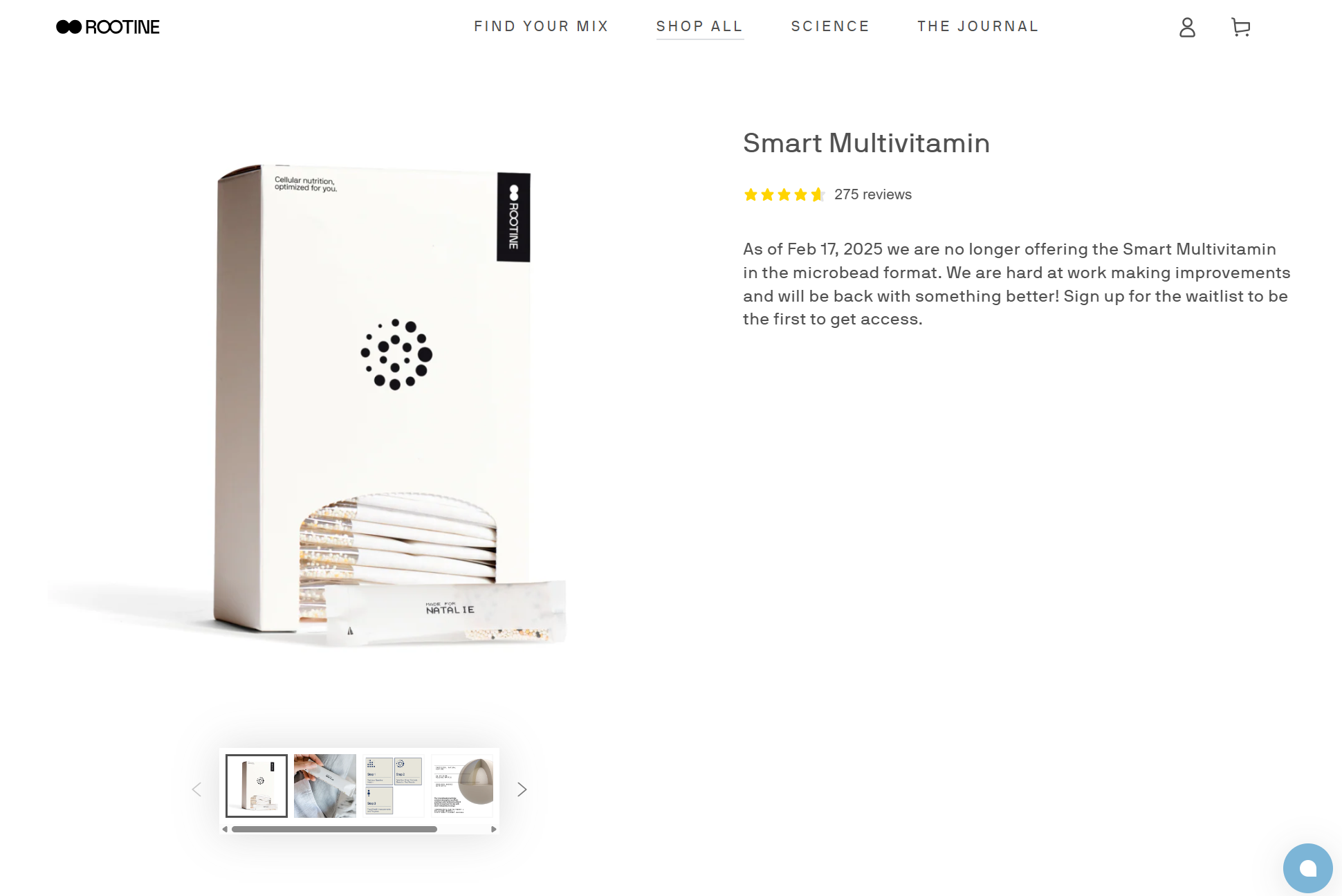 Rootine 스마트 멀티비타민 / 현재는 판매 중단 (출처- Rootine 홈페이지)
