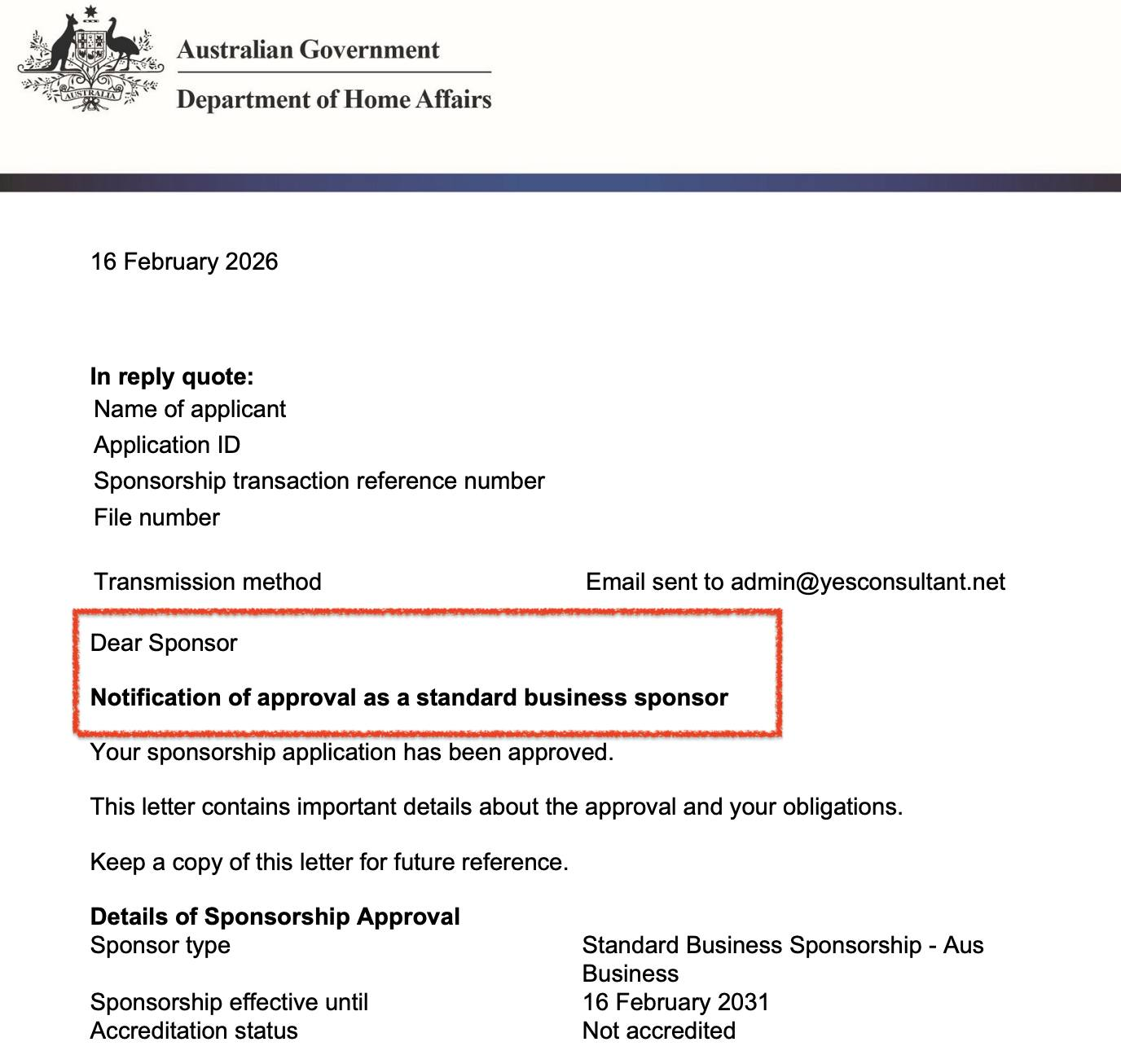 @ Yes 이민 법무 회원님 비자 승인 레터