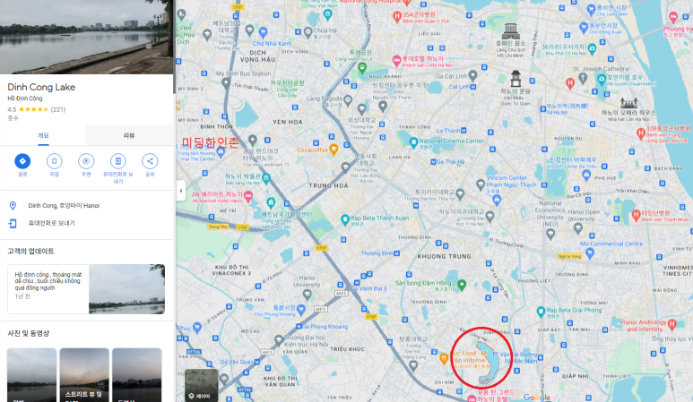 하노이 황미이 군 딩꽁 동의 딩꽁호 위치