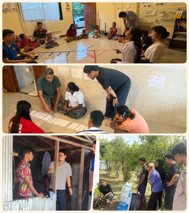 위 : 조안이 진행하고 있는 트라우마 힐링 수업 / 아래 : CHE 훈련, 5개 마을 리서치