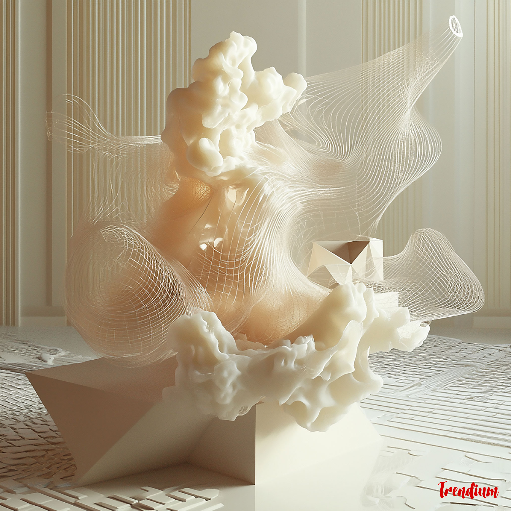[prompt] Render a dynamic wavy blob interacting with geometric elements, creating a sense of movement.