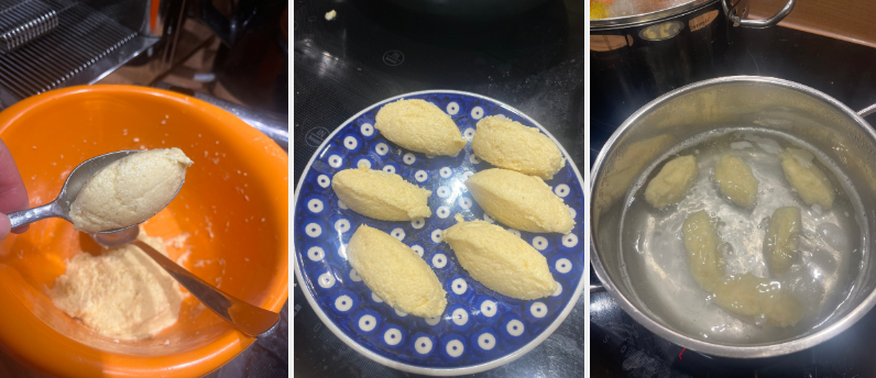 세몰리나 반죽으로 만든 수프에 넣을 덤플링