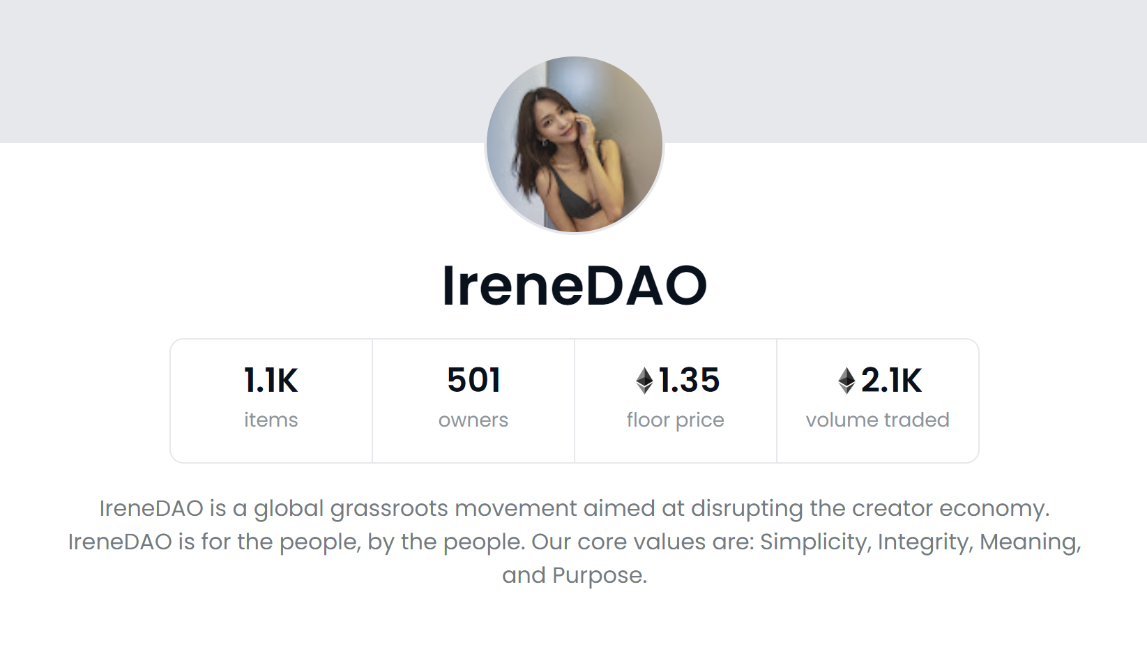 출처: IreneDAO 오픈씨 계정