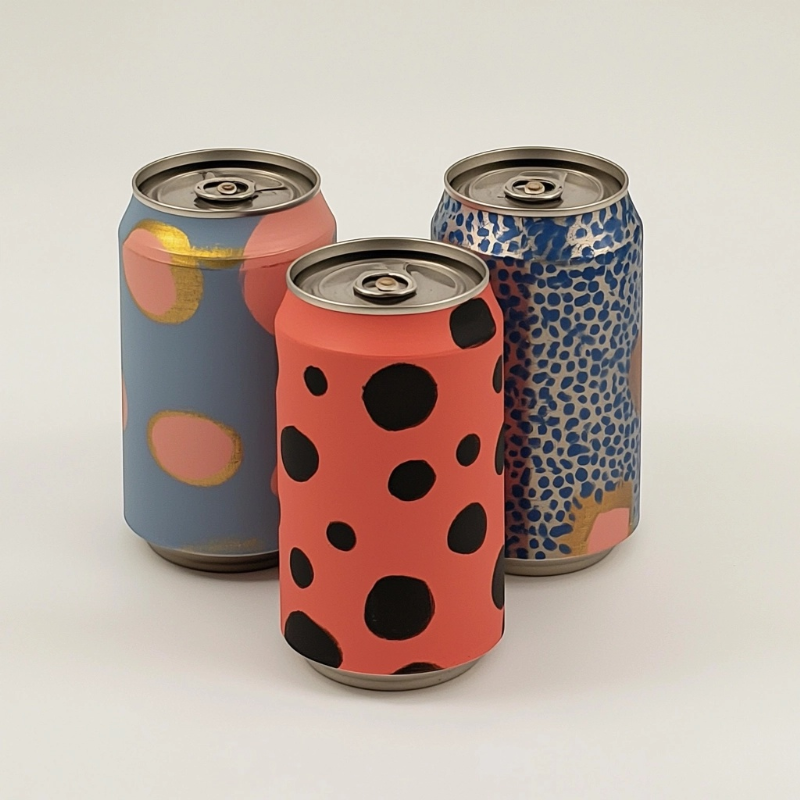 photo of beer can, color inspired by kusama yayoi --chaos 5 --stylize 50