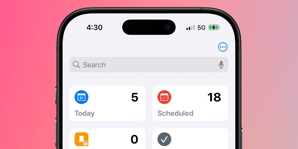 iOS 18의 미리알림 앱 상단에 있는 검색 필드 [사진: 나인투파이브맥]