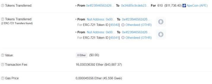 Transaction Fee : 16 ETH...