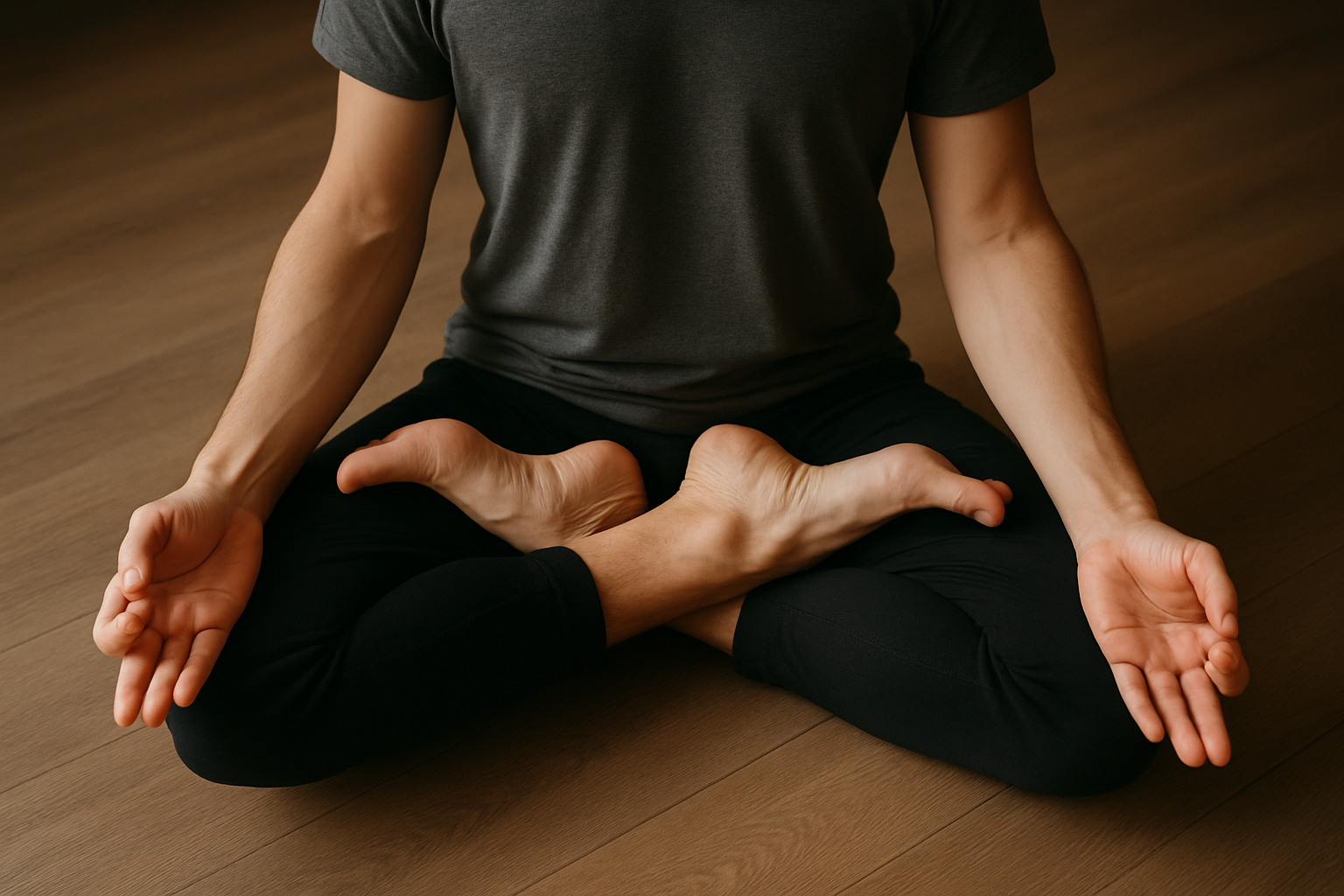 명상의 대표적인 자세인 연꽃자세. 양발을 교차해 하체를 단단하게 안정시킵니다.