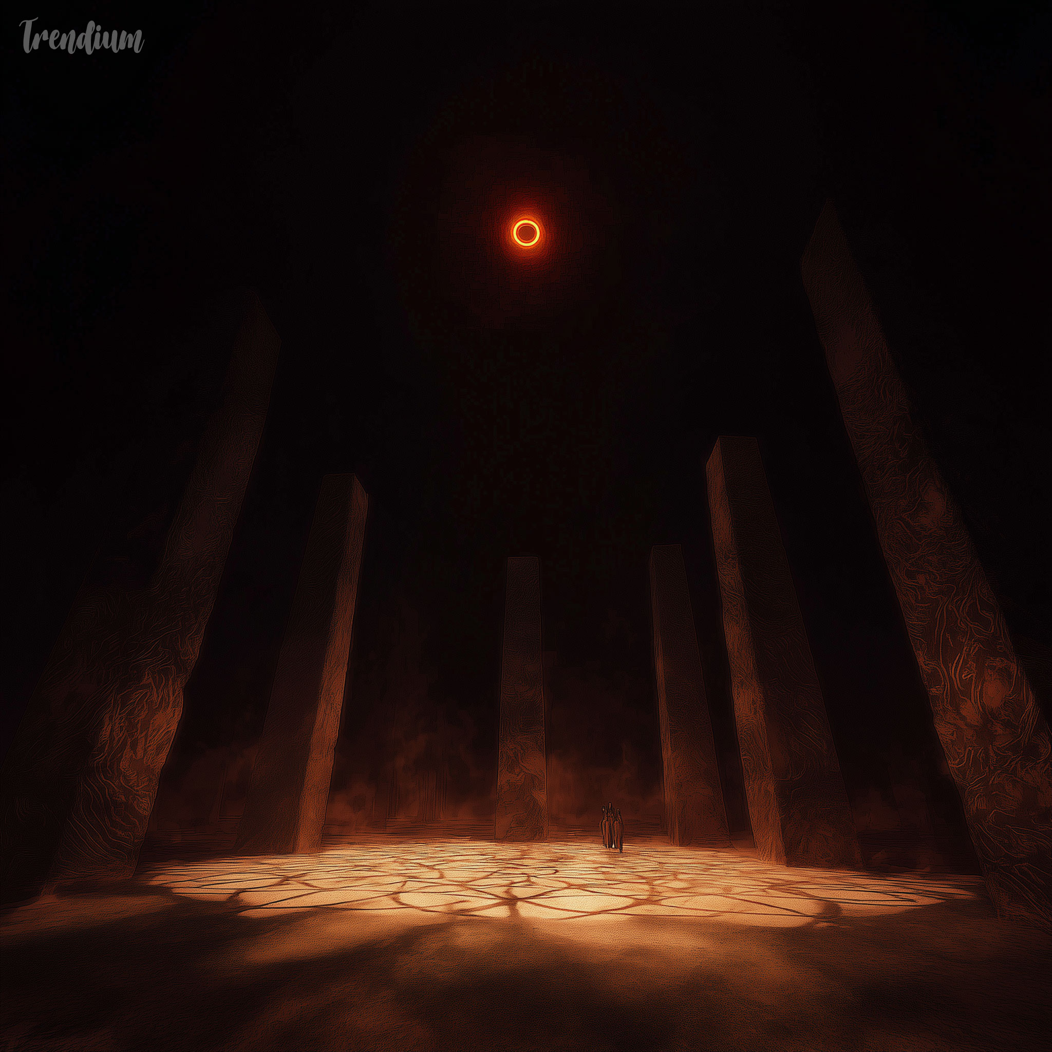 [prompt] ancient ritual site, monolithic stones, dimensional rift, indescribable entity, madness-inducing atmosphere, cosmic horror --stylize 350 --weird 200 --v 7