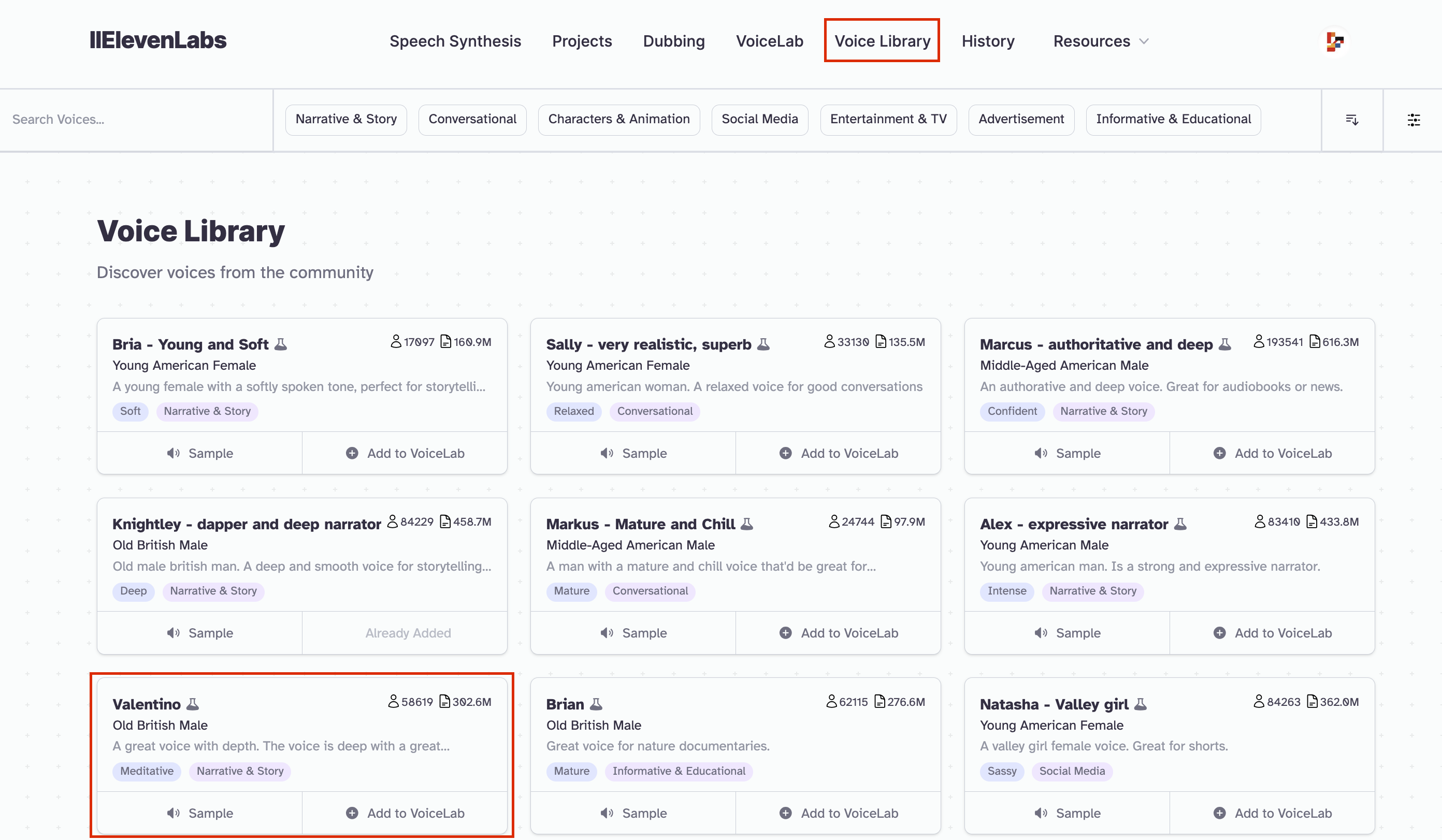 Elevenlabs Voice Library