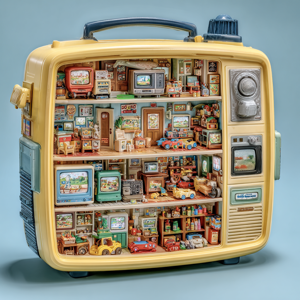 Cutaway view of a television, toy-style --ar 1:1