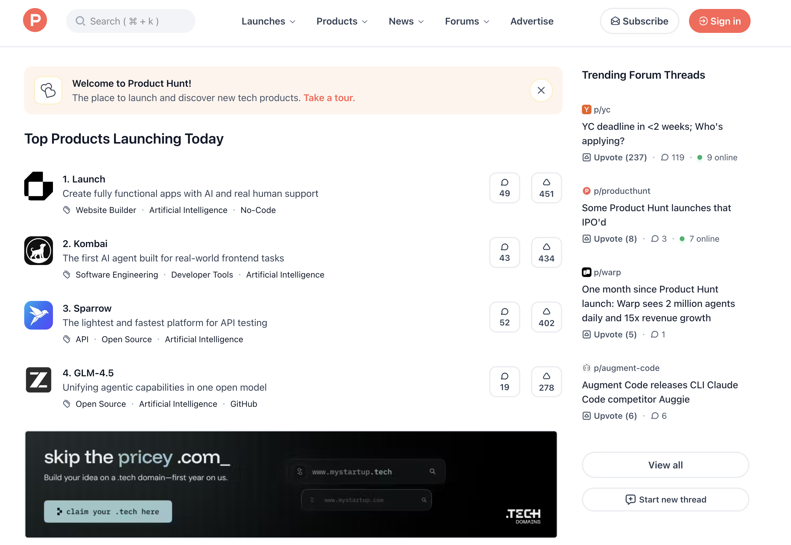 Product Hunt UI