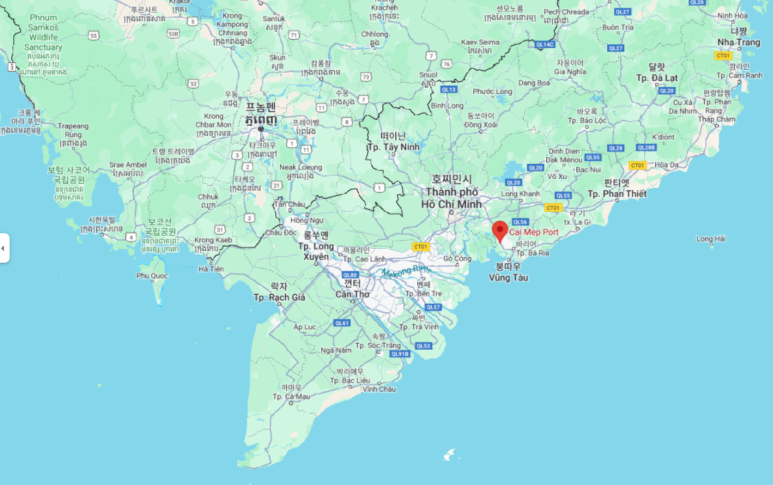 베트남 남부 호치민시에서 남쪽, 바리아붕따우 성의 까이멥 국제항 위치