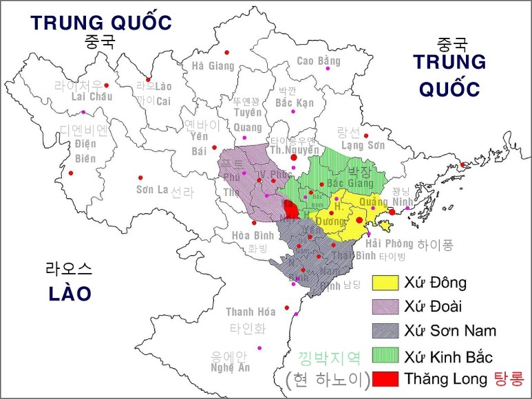 베트남의 예전 낑박 지역 지도(초록색 부분) 출처:베트남 위키백과