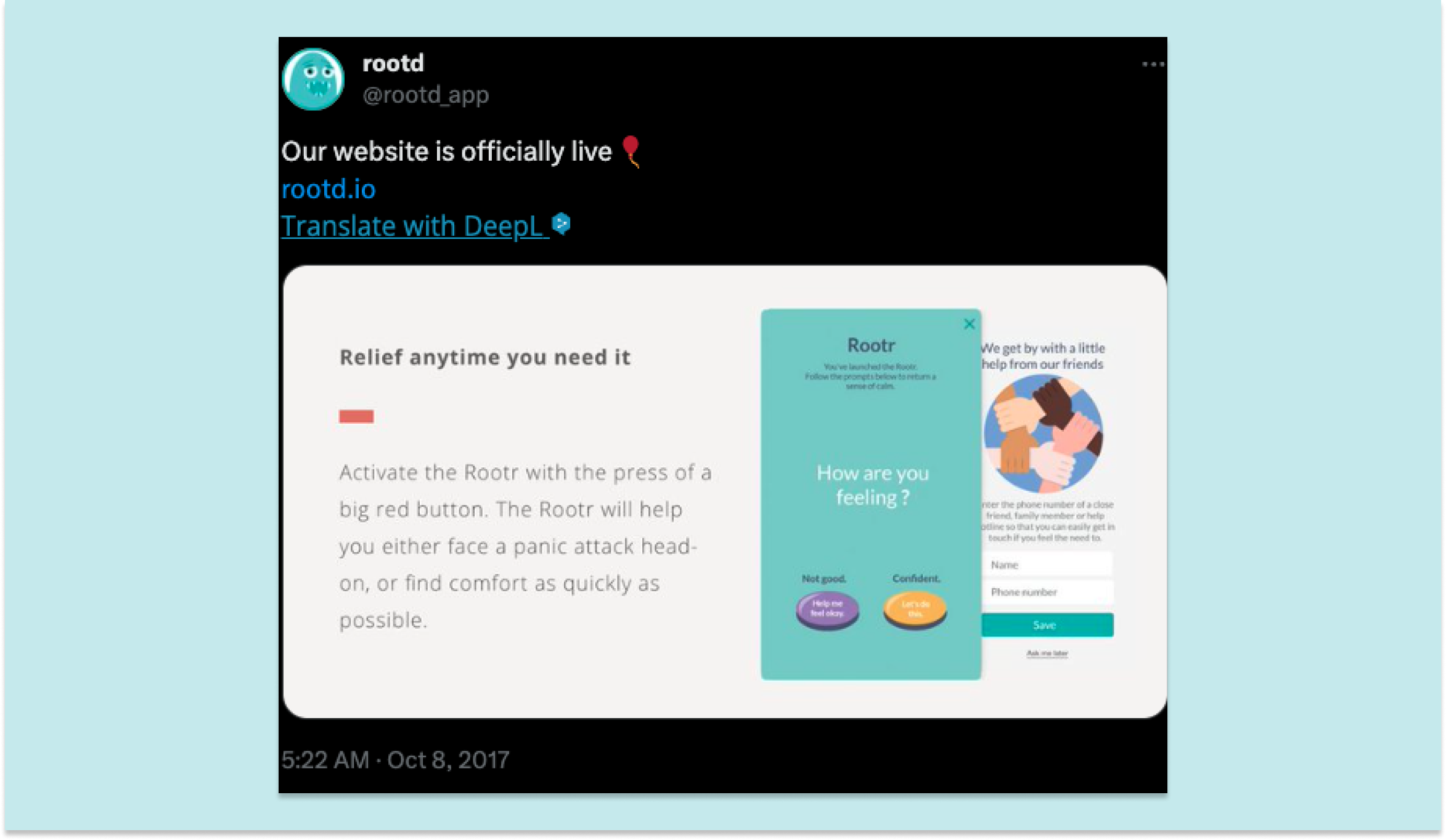 2017년 처음 배포된 Rootd의 랜딩 페이지. 단순하다.