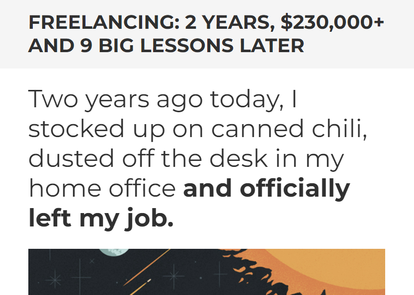 출처 : https://joelklettke.com/freelancing-2-years-230000-and-9-big-lessons-later/