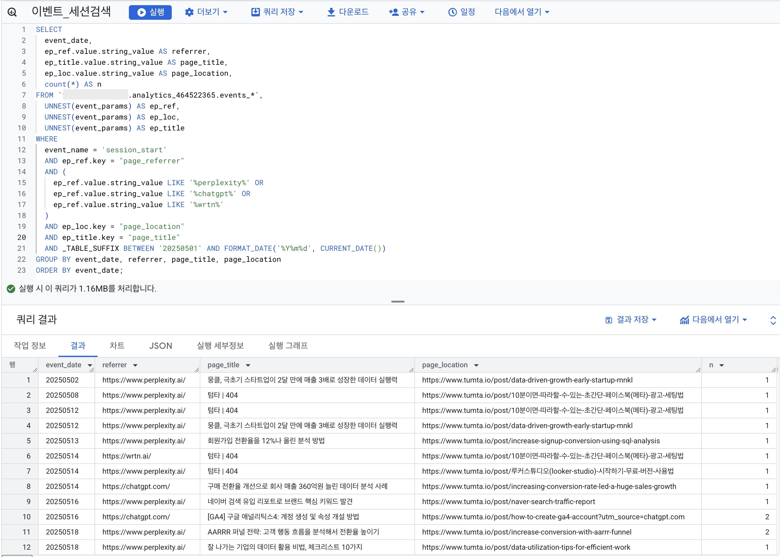 텀타 홈페이지 데이터 분석 결과