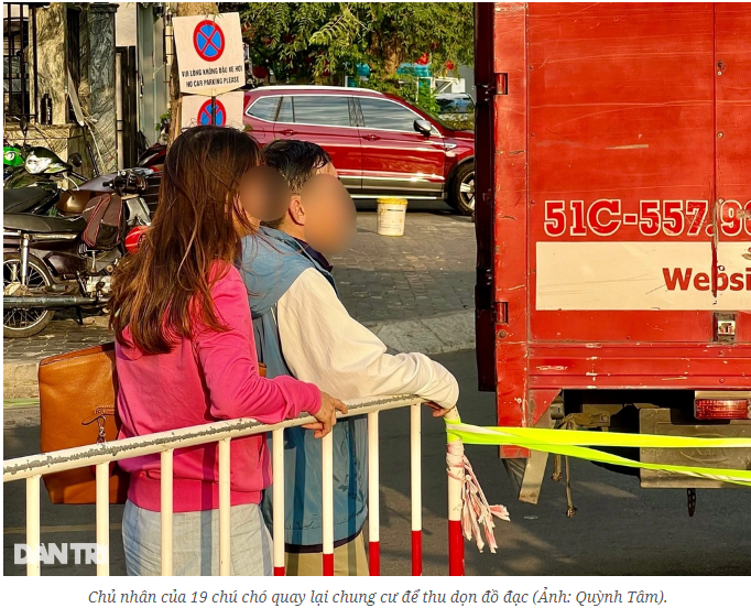 물건을 챙기기 위해 아파트로 돌아온 개19마리 주인