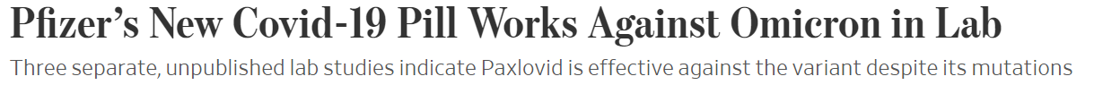 Pfizer’s New Covid-19 Pill Works Against Omicron in Lab - WSJ
